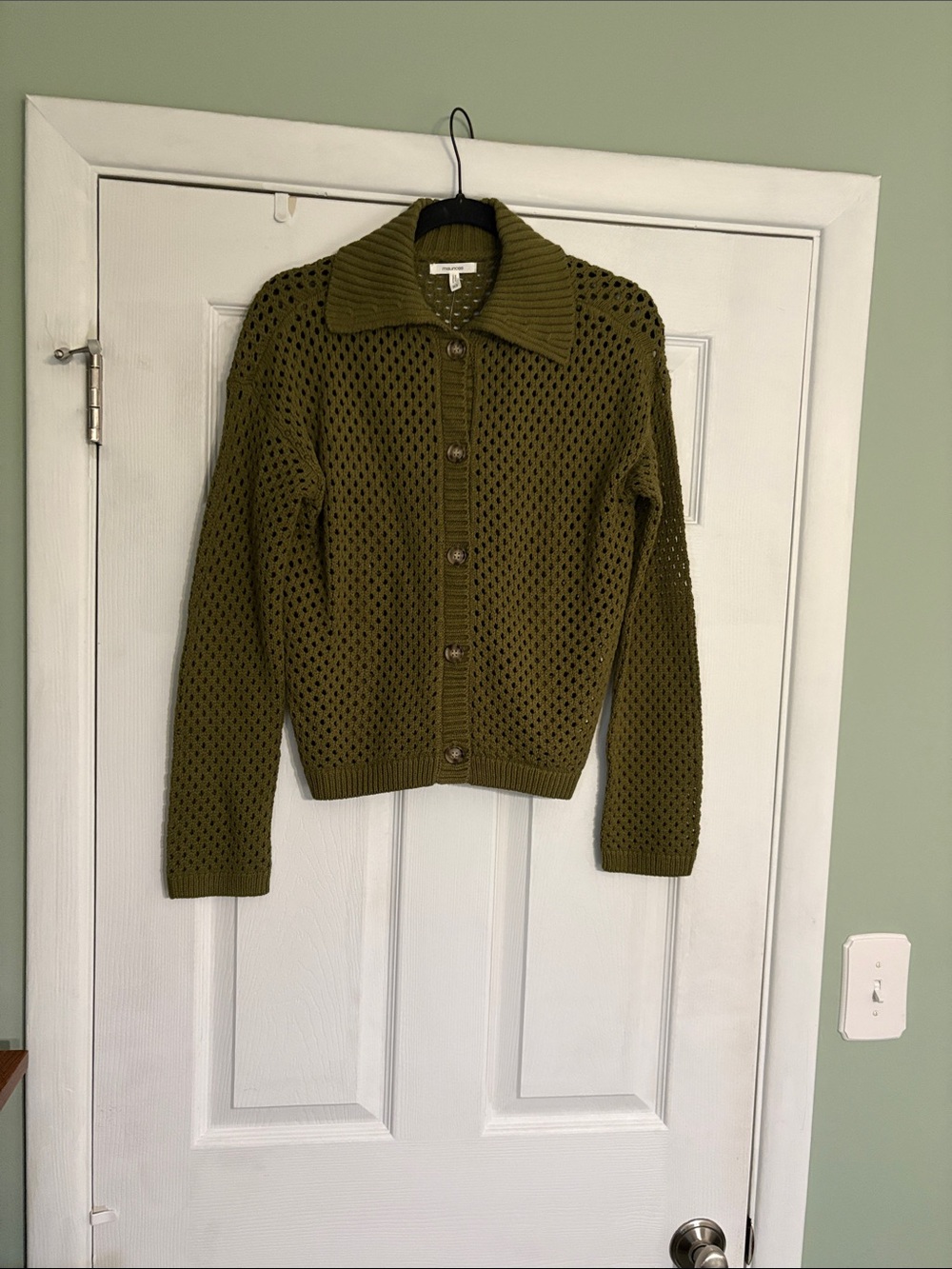 Maurices Olive Green Button-Up Crochet Knit Sweater